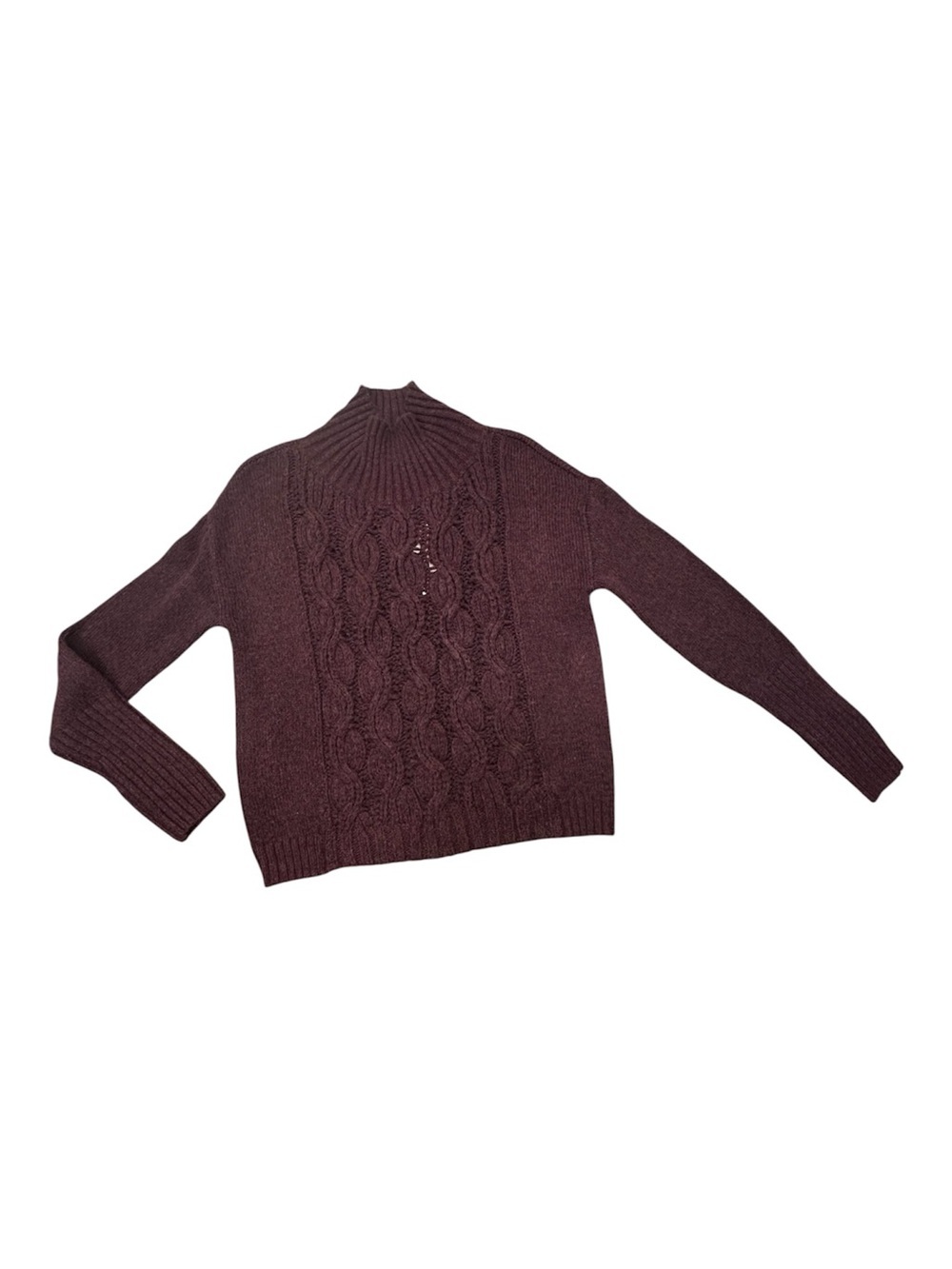 NWT White House Black Market Sweater Plum Cable Knit Turtleneck Heather XS